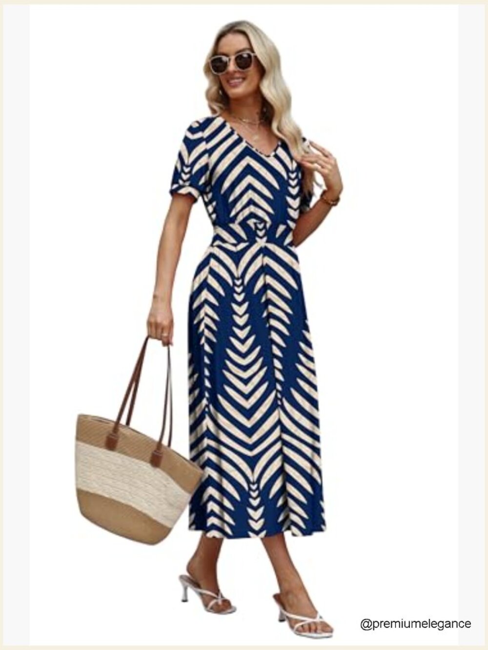 V Neck Maxi Dress Smocked Waist A Line Flowy Midi Long Dress Boho Beach Casual - Picture 4 of 7